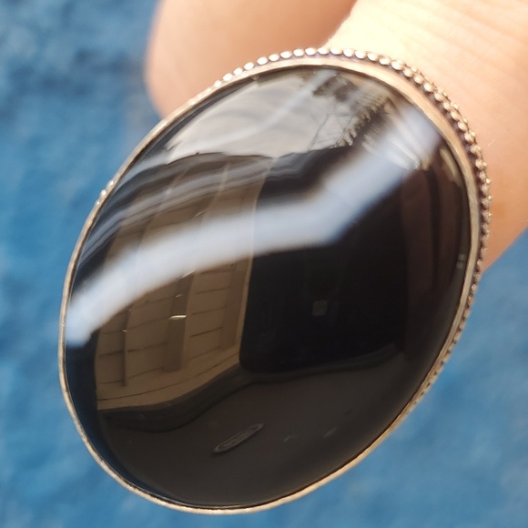 New Black Botswana Agate 925 Silver Ring. - Picture 11 of 16